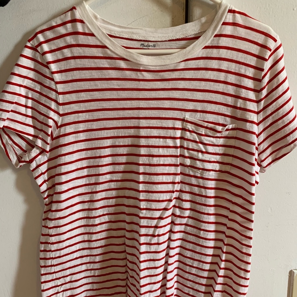 red pocket stripe tee